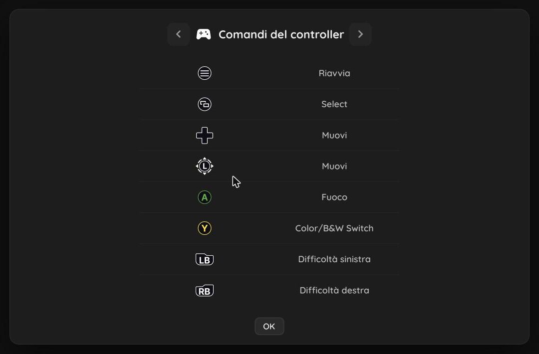 La schermata dei comandi del controller per un gioco Atari 2600