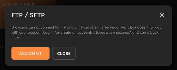 The notice that FTP and SFTP need an account