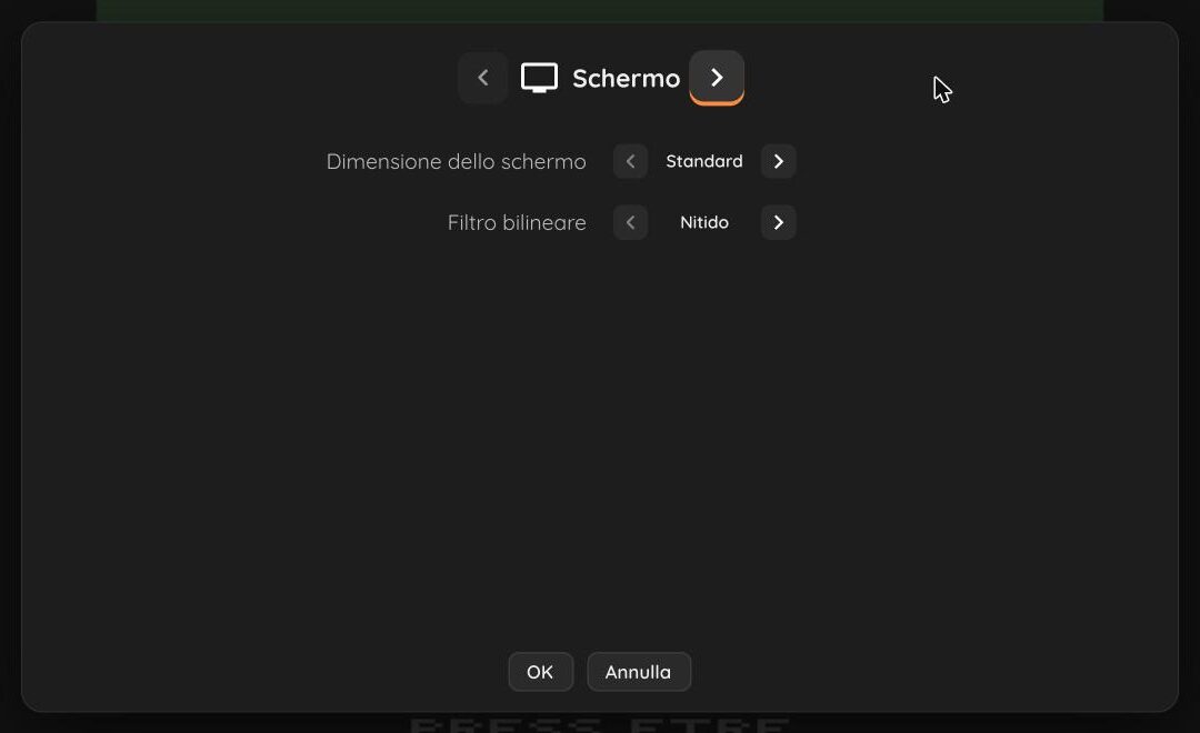 Le impostazioni dello schermo dell'emulatore