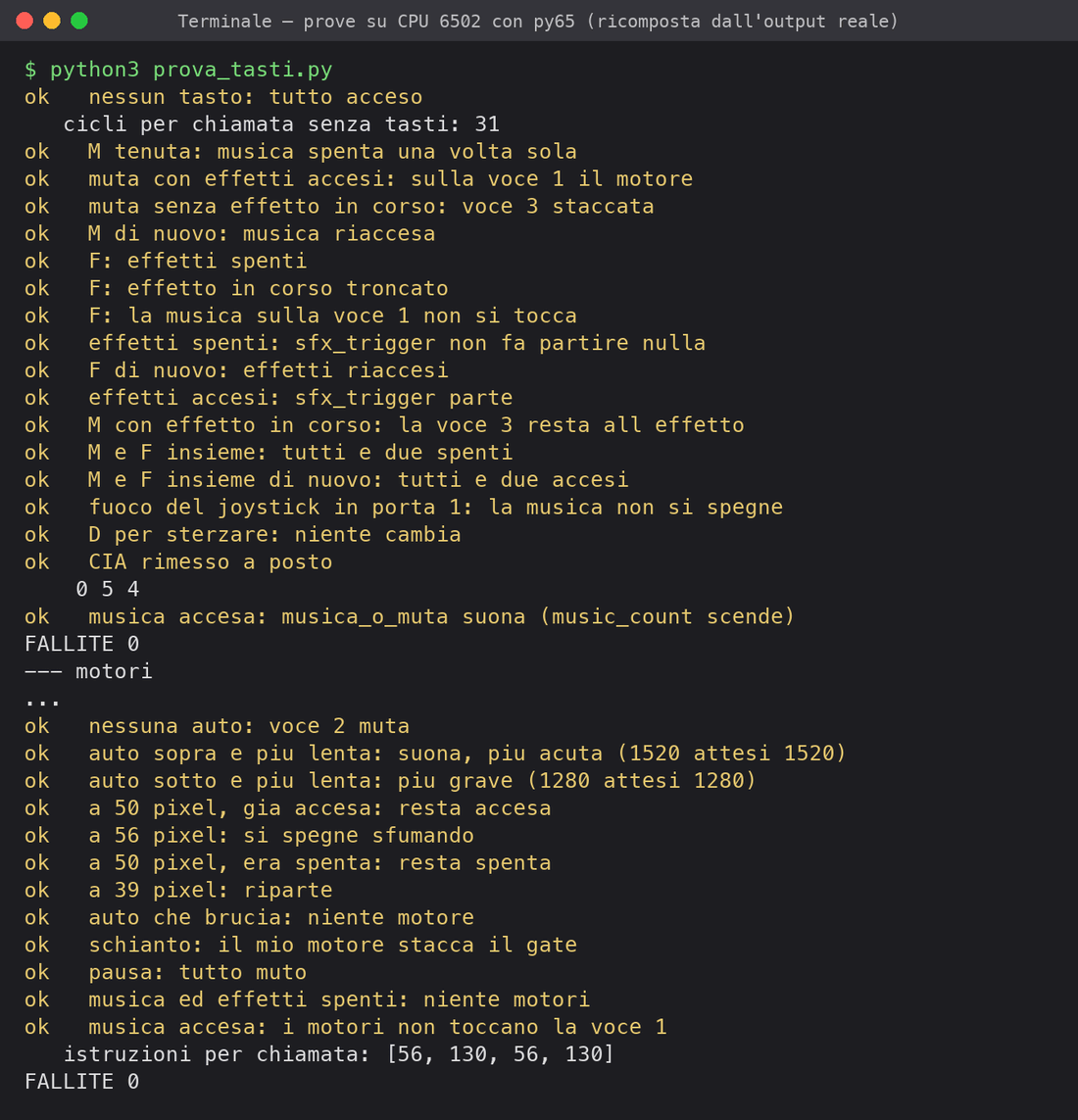 Prove su CPU 6502 con py65