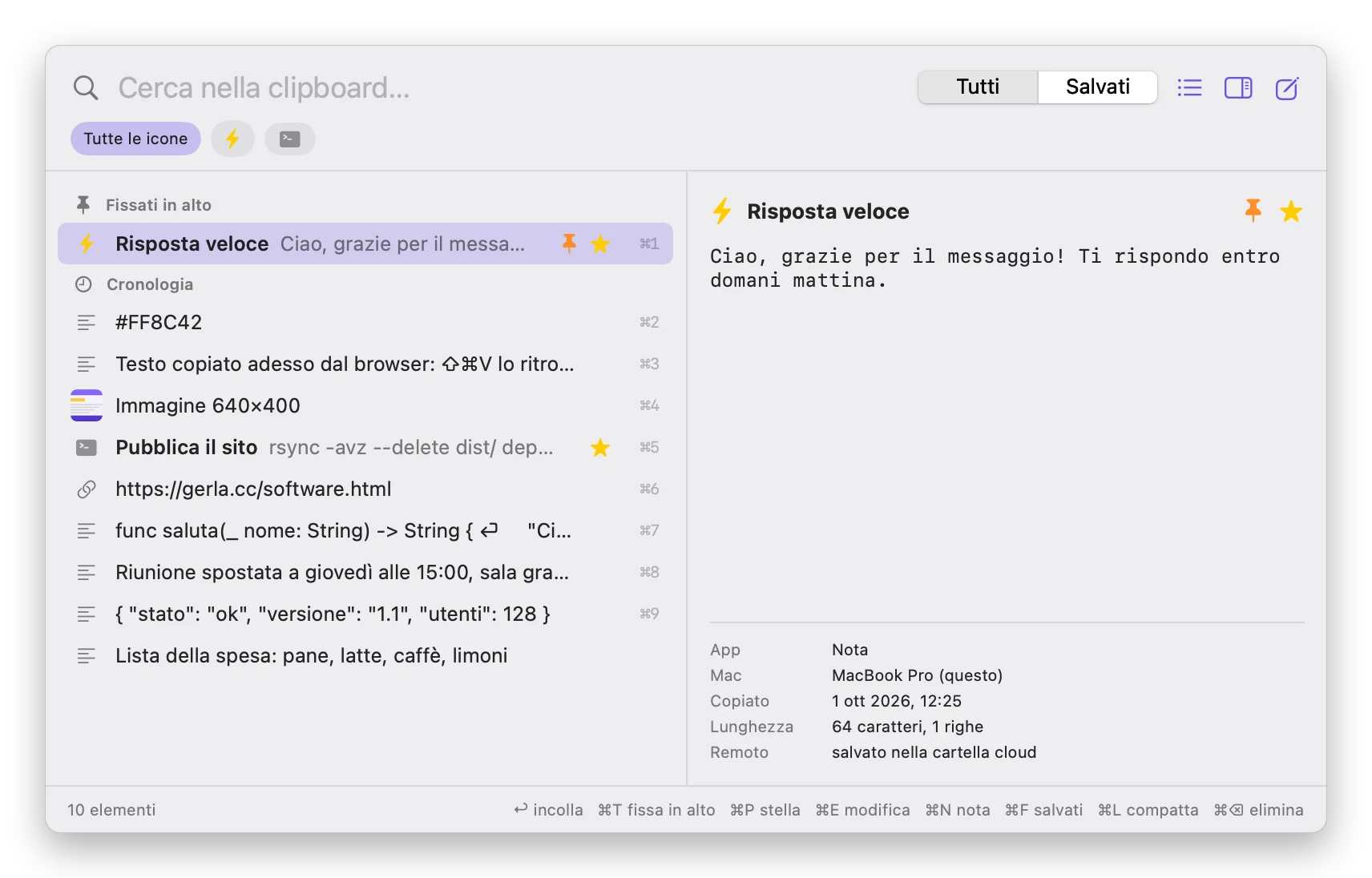 ClipVault, finestra della cronologia degli appunti